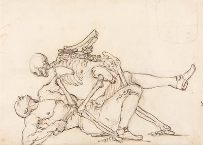 Epitafio de George Taylor- La muerte dando a George Taylor un golpe cruzado de William Hogarth